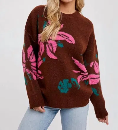 Bluivy Textured Floral Motif Pullover In Brown