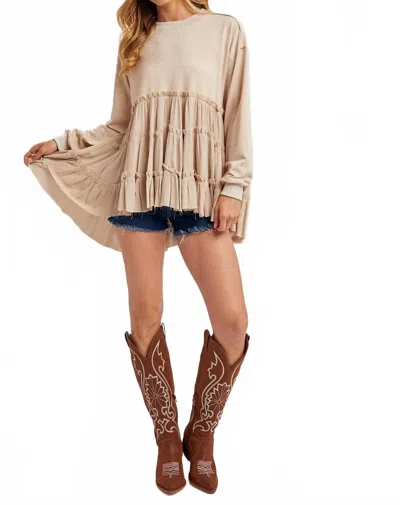 Bluivy Tiered Ruffle Hem Sweatshirt In Oatmeal In Brown