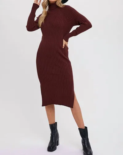 Bluivy Turtleneck Ribbed Sweater Western Dress In Chocolate In Gold