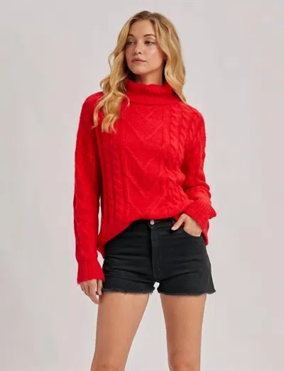 Bluivy Turtleneck Scallop Hem Sweater In Red