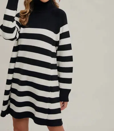 Bluivy Striped Collared Pullover In Black/cream