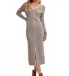 Bluivy V-neck Button Down Striped Midi Dress In Cocoa In Gray