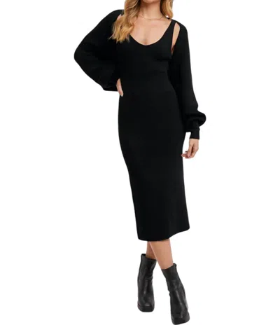 Bluivy V-neck Knit Midi Dress And Knit Shrug Set In Black