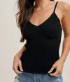 Bluivy V-neck Ribbed Knit Tank Top In Black In Black