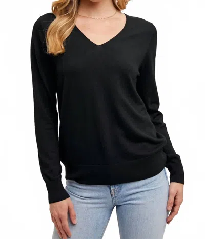 Bluivy V-neck Knit Long Sleeve Sweater In Black