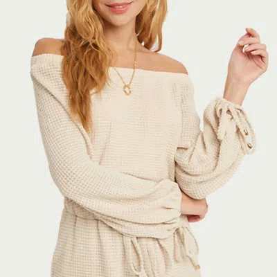 BLUIVY WAFFLE-KNIT OFF-THE SHOULDER ROMPER
