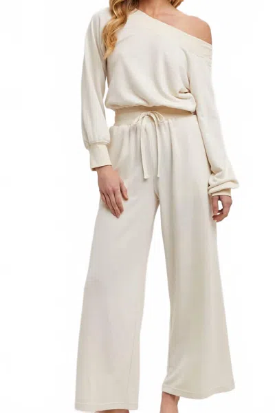 Bluivy Wide Neck Off The Shoulder Knit Jumpsuit In Ecru In White