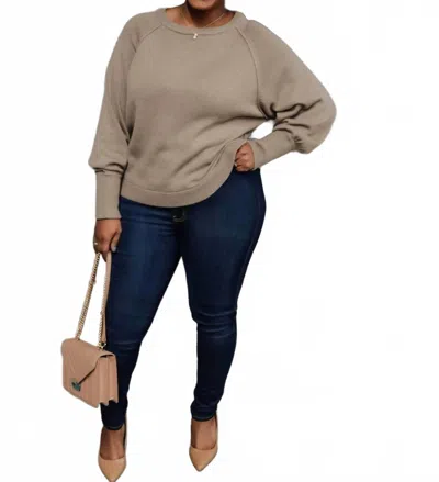 Bluivy Willow Side Slit Knit Sweater In Beige In Brown