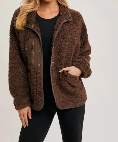 Bluivy Women's Button Down Fleece Sherpa Jacket In Coco In Brown