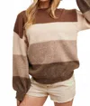 Bluivy Color Block Knit Sweater Pullover In Mocha Combo In Brown