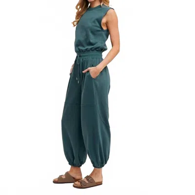 Bluivy Women's Drawstring Waist Sleeveless Jumpsuit In Green In Blue