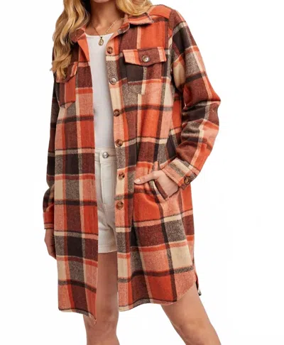 Bluivy Women's Flannel Plaid Longline Shacket In Rust Plaid In Multi