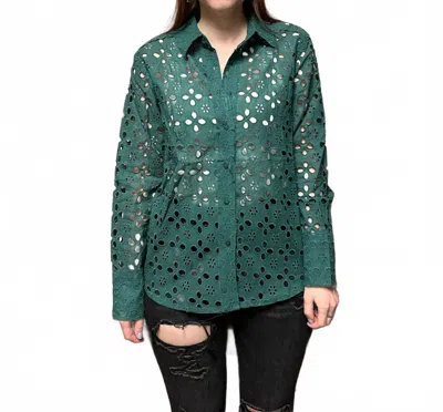 Bluivy Women's Jackie Eyelet Lace Button Down Top In Green In Multi