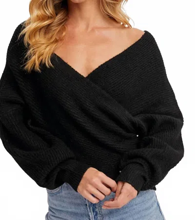 Bluivy Wrap Crossover Ribbed Sweater Top In Black