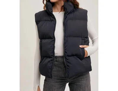 Bluivy Zip Front Puffer Vest In Black In Blue