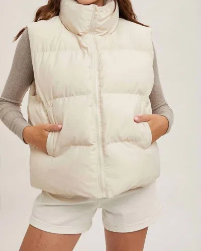 Bluivy Zipper Front Puffer Vest In Ecru In Neutral