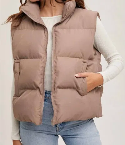 Bluivy Zipper Front Puffer Vest In Mushroom In Pink