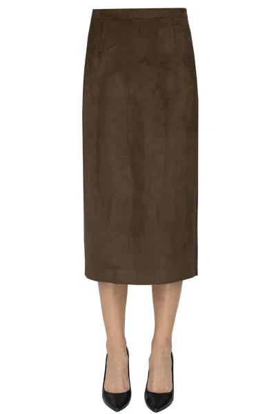 Blukey Eco-suede Pencil Skirt In Brown