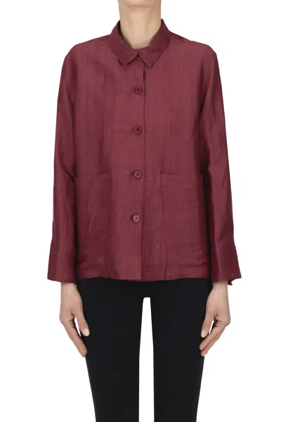 Blukey Linen Shirt Jacket In Burgundy