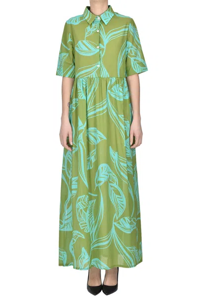 Blukey Printed Cotton Shirt Dress In Green