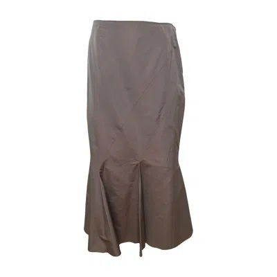 Pre-owned Blumarine 2000s Taupe Bias-panelled Mermaid Midi Skirt In Brown
