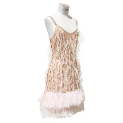 Pre-owned Blumarine 2008 Pink Peach Silk Sequin Ostrich Feather Wedding Mini Gown Dress