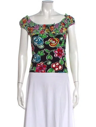 Pre-owned Blumarine 2010's Floral Print Top In Black