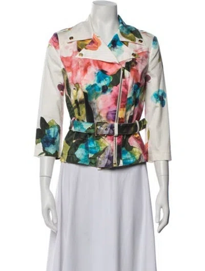 Pre-owned Blumarine 2010's Printed Biker Jacket In Blue/pink/white