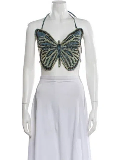 Pre-owned Blumarine 2022 Patterned Crop Top In Blue