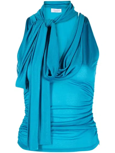 Blumarine Scarf-detail Sleeveless Tank Top In Blue