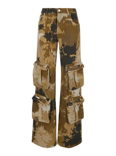 BLUMARINE BROWN CARGO PANTS WITH CAMOUFLAGE MOTIF IN STRETCH COTTON WOMAN
