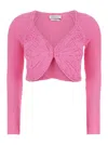 Blumarine Cropped Cardigan With Butterfly Embroidery In Pink
