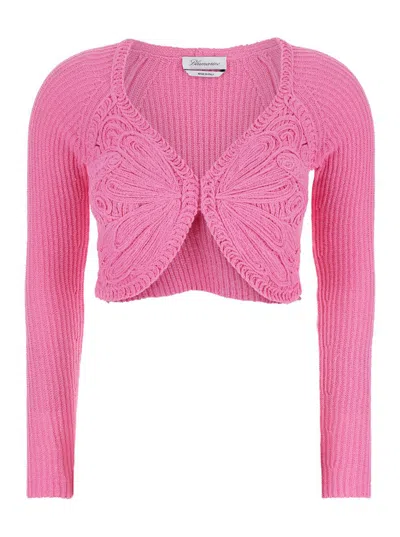 BLUMARINE PINK CROP BUTTERFLY CARDIGAN IN COTTON BLEND WOMAN