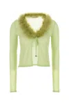 Blumarine Feather-trimmed Cardigan In Nilegreen