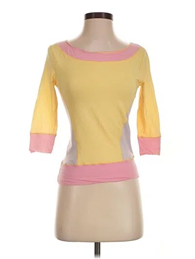 Pre-owned Blumarine 3/4 Sleeve Top Yellow Color Block Pattern Boatneck Tops