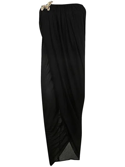 Blumarine Midi Black Bustier Dress With Butterfly Detail In Draped Viscose Woman