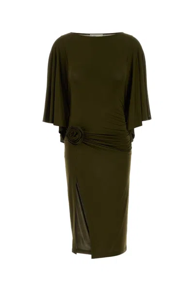 Blumarine Jersey Dress Cape Sleeves Knee Length In Green