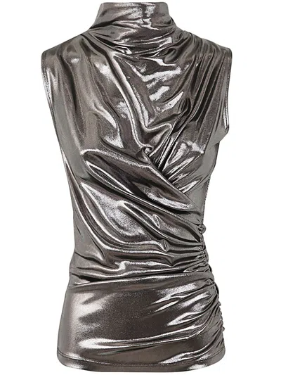 Blumarine Draped Metallic Sleeveless Top