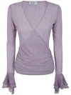 Blumarine 4c053a Top Chiffon Ruffles In Pink & Purple