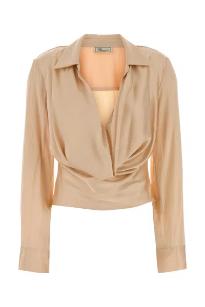 Blumarine Beige Solid Satin Top In Neutral