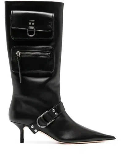 Blumarine 55mm Pocket Leather Boots In Black