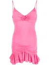 Blumarine Pleated Jersey Dress With Rose Decoration