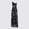 Blumarine Floral Asymmetric Sheer Spaghetti Strap Dress In Black