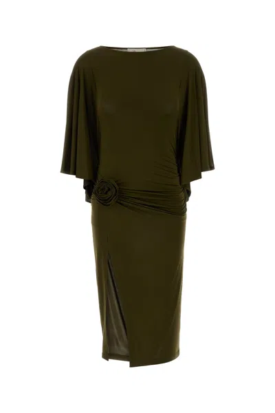 Blumarine Jersey Dress Cape Sleeves Knee Length In Green