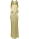 Blumarine V-neck Satin Maxi Dress In Verde