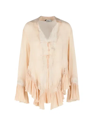 Blumarine Amberlight Viscose Shirt Lace Ruffles In Pink