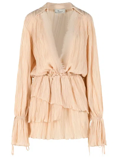 Blumarine Beige Lace Inserts Layered Skirt Dresses In Neutral