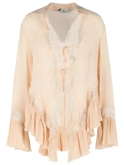 Blumarine Amberlight Viscose Shirt Lace Ruffles In Pink