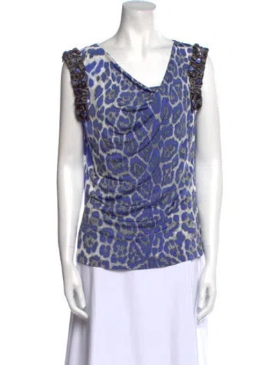 Pre-owned Blumarine Animal Print Cowl Neck Top In Blue