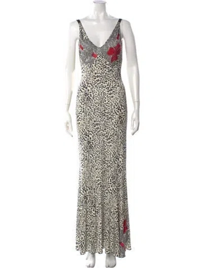 Pre-owned Blumarine Animal Print Long Dress In Neutrals